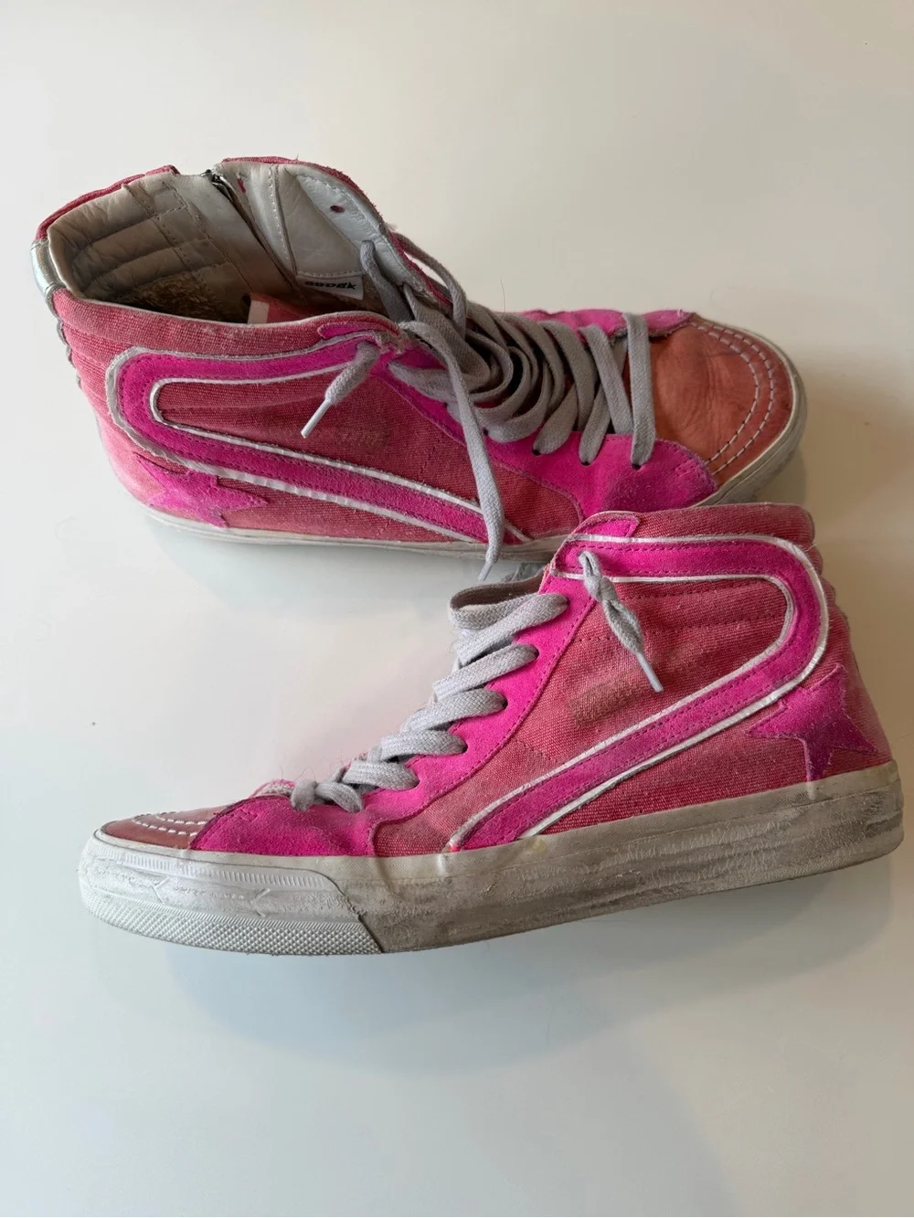 Authentic Golden Goose Pink & Coral High-Top Slide Sneakers